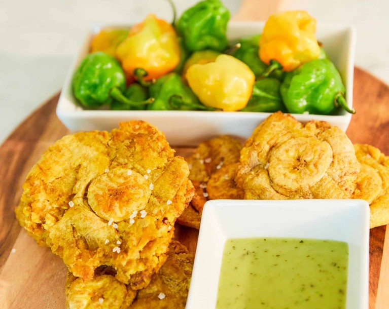 Platter of fried crispy tostones
