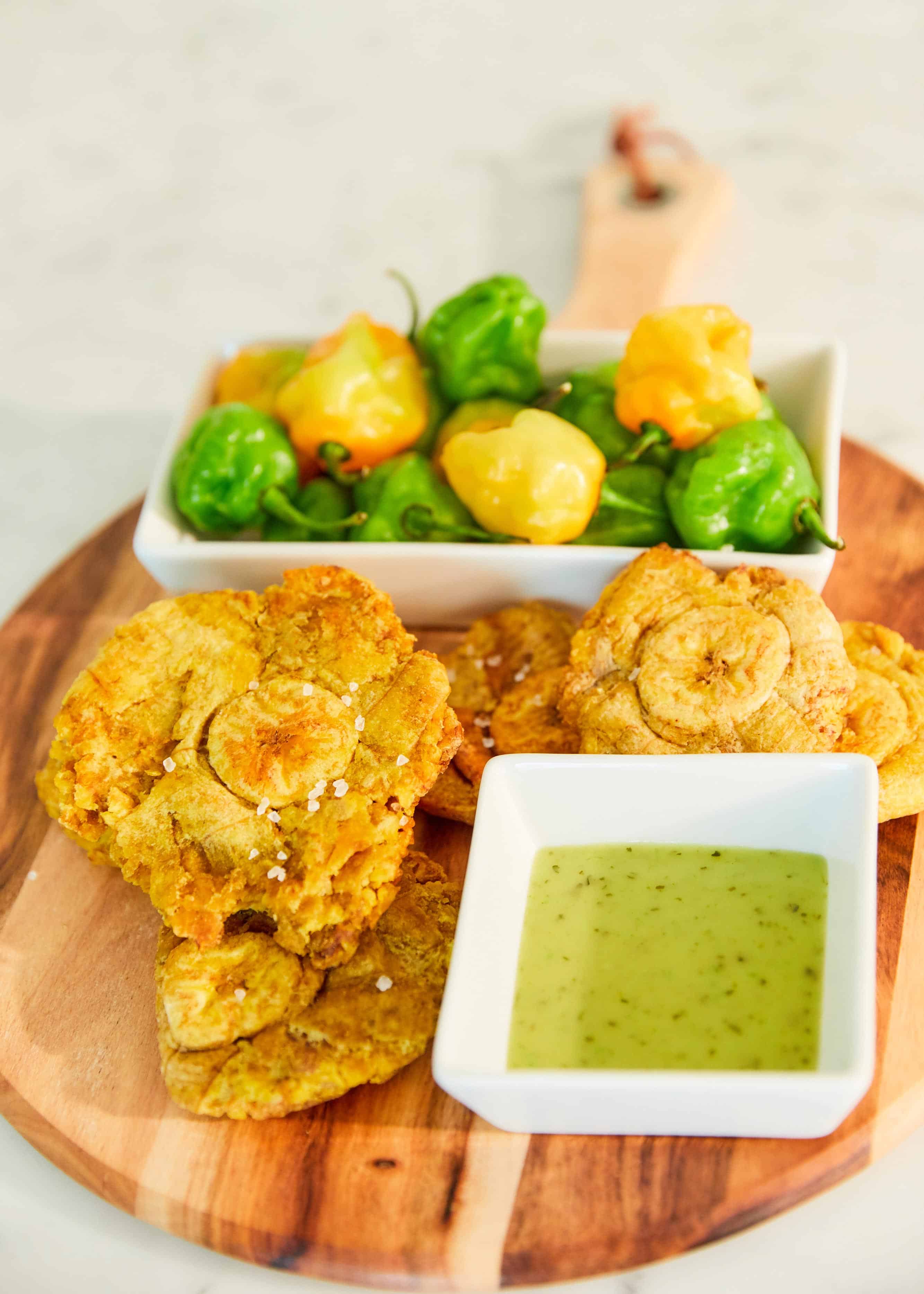 Platter of fried crispy tostones