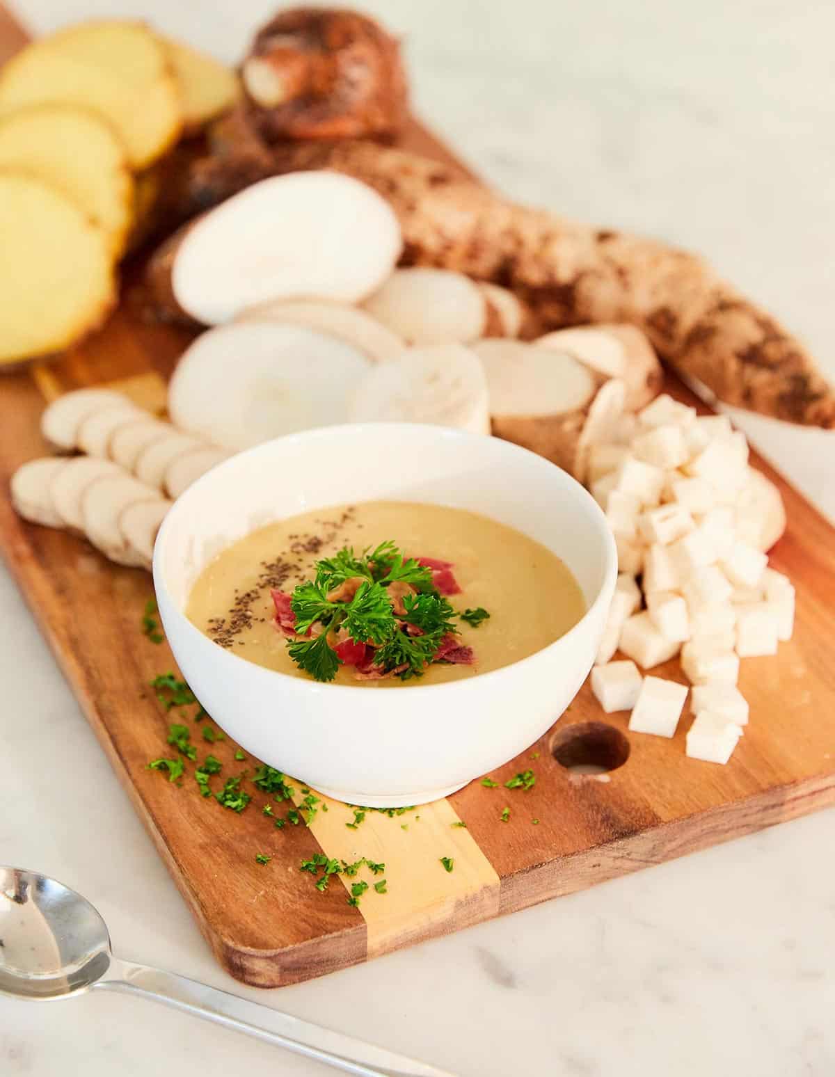 Creamy bowl of cuban malanga soup