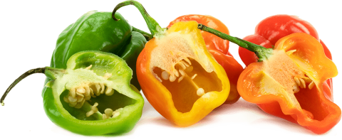 Tropical peppers cut in half