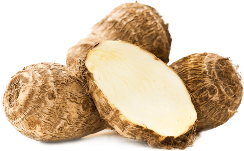 Eddoe roots cut in half