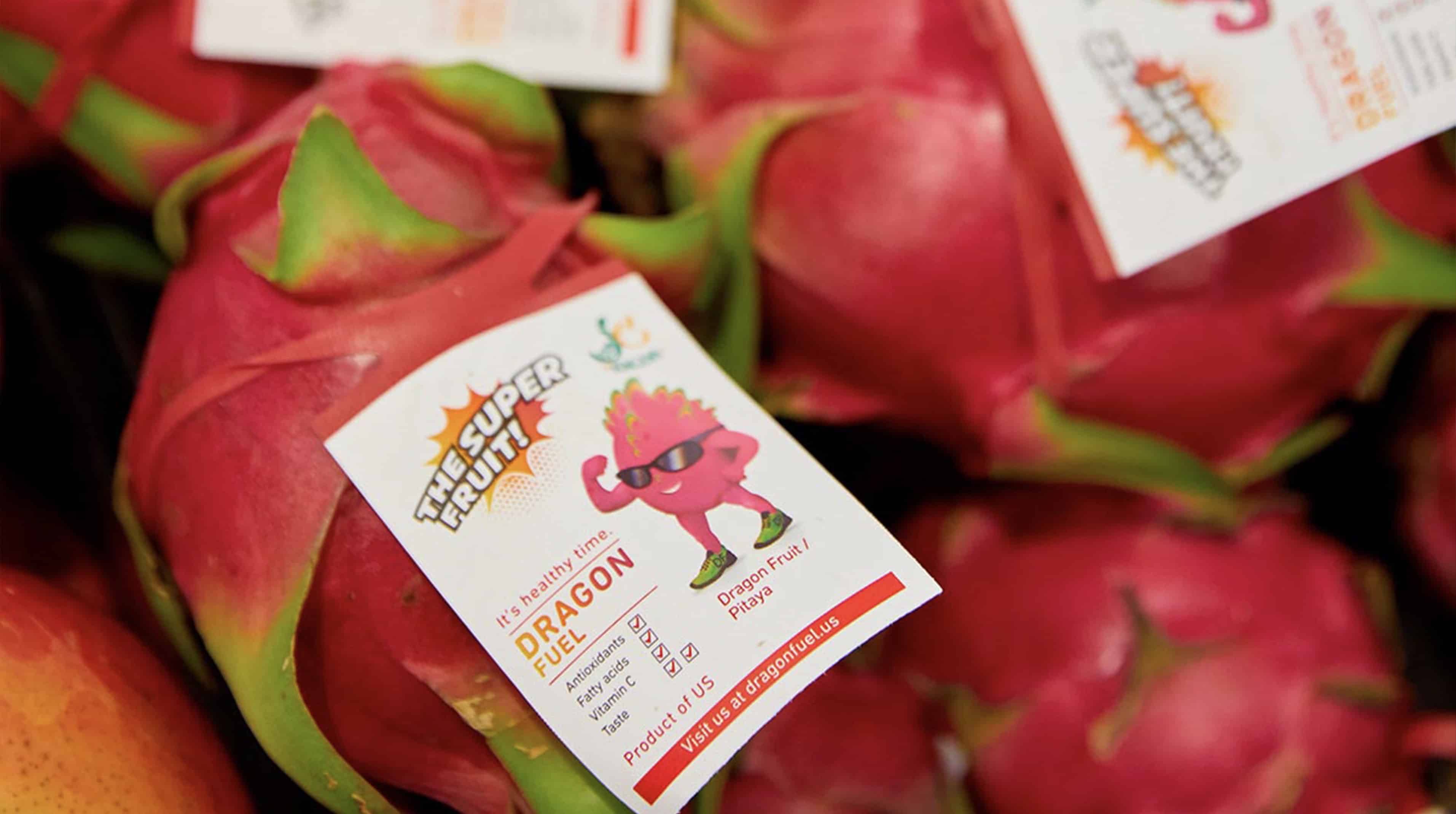 Dragon fruit with elastic tag to manage and track