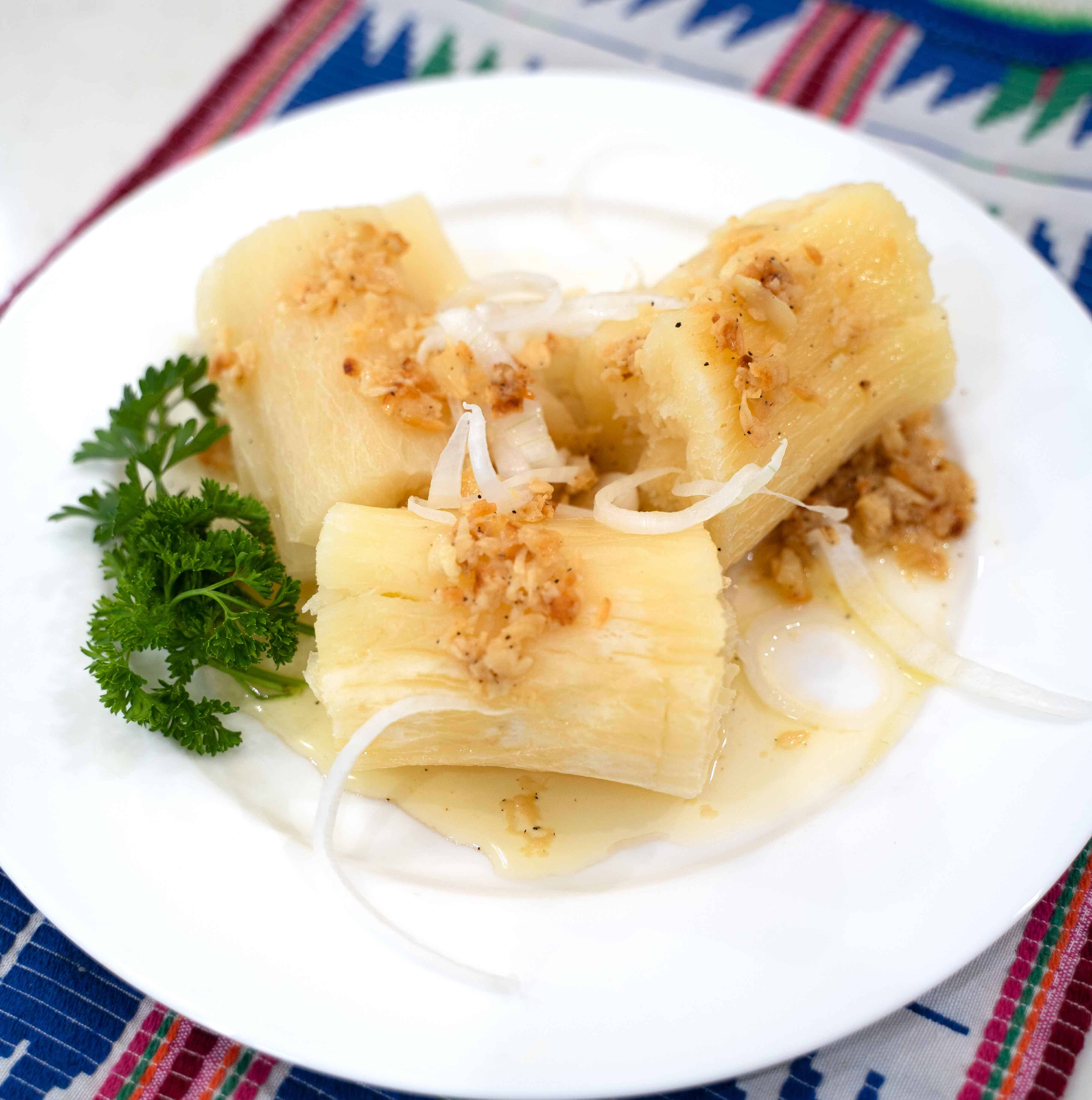 Boiled yuca recipe on a nice plate