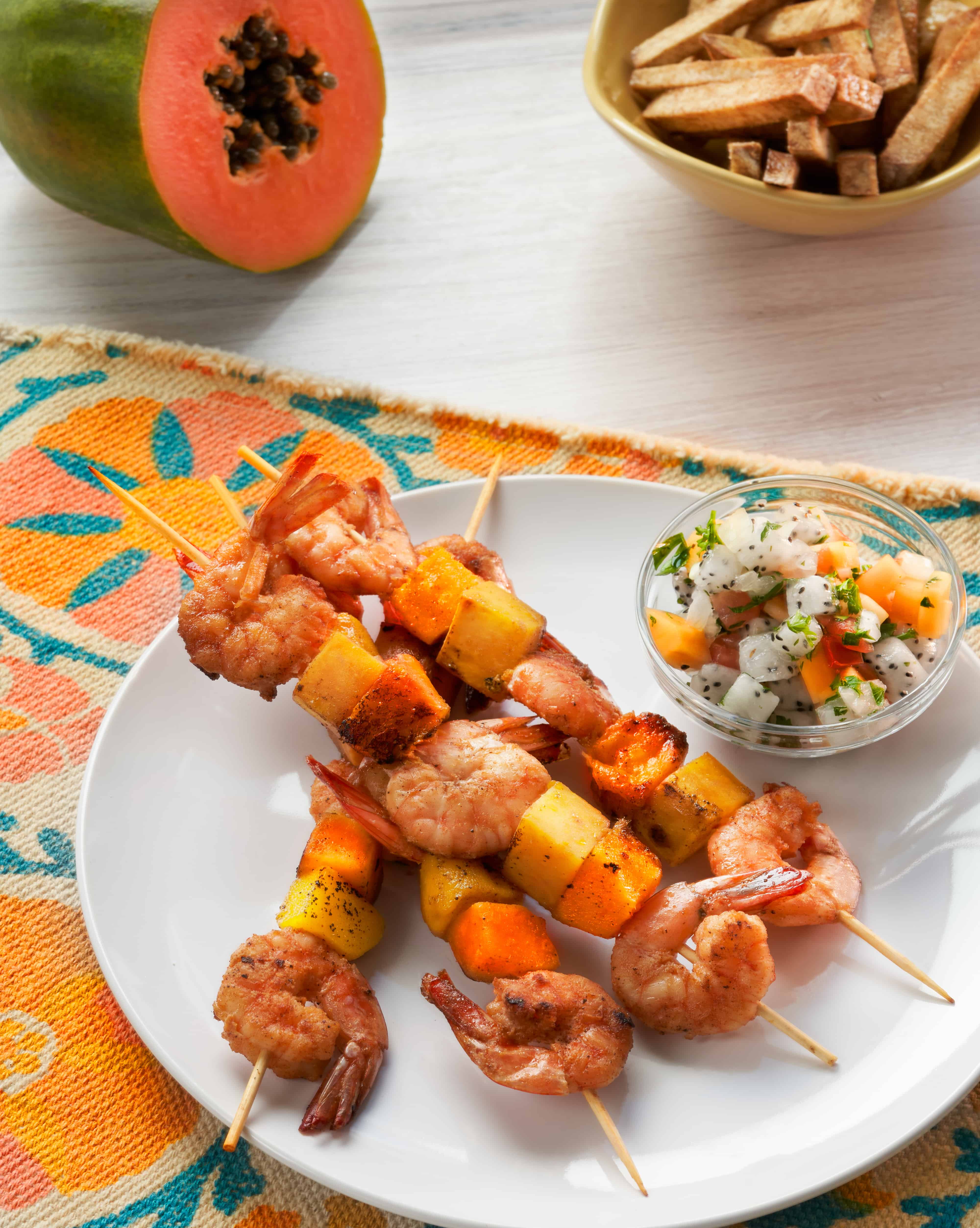 Thai Shrimp Mango & Papaya Skewers
