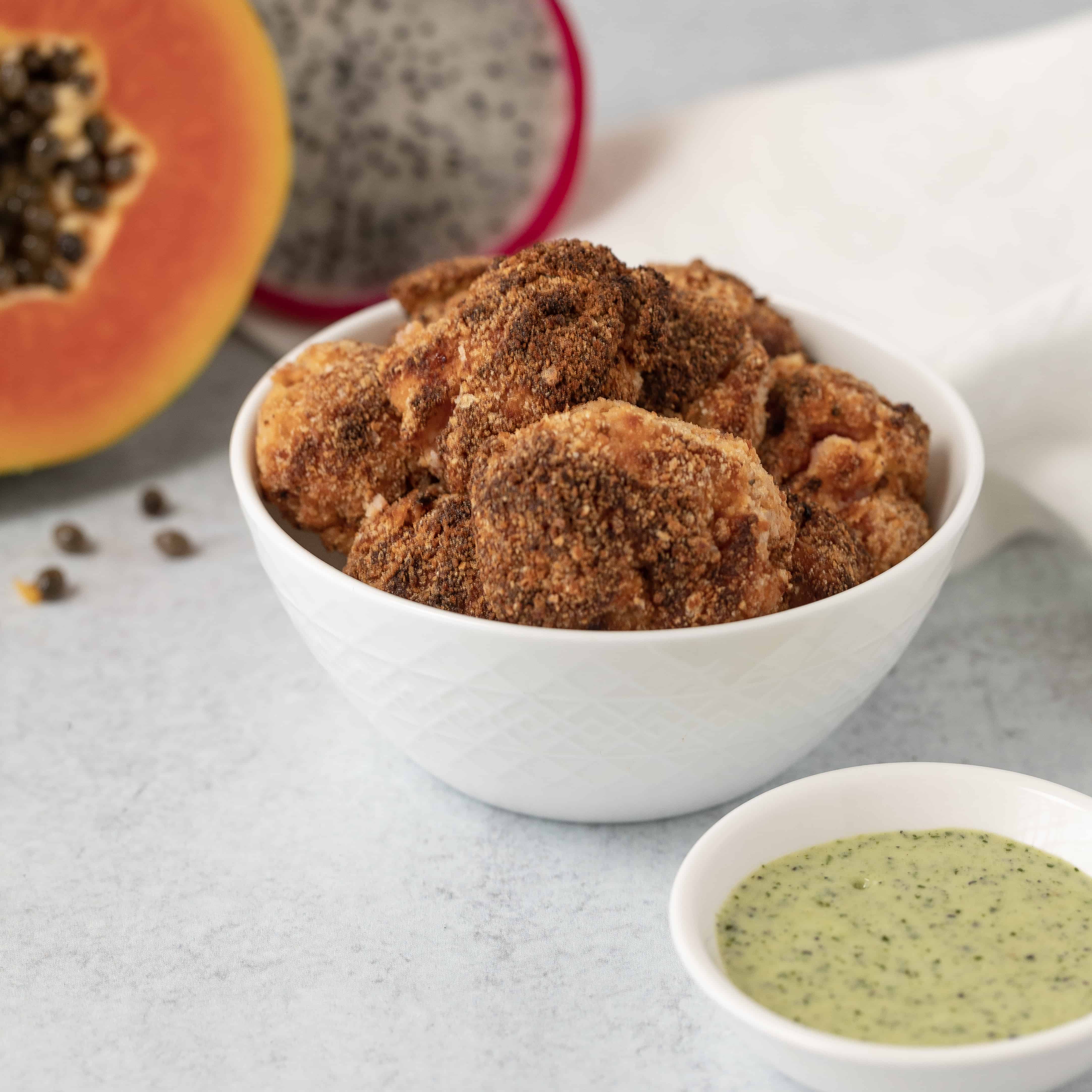 Air Fried Papaya Ham Balls w/Culantro and Dragon Fruit Chimichurri