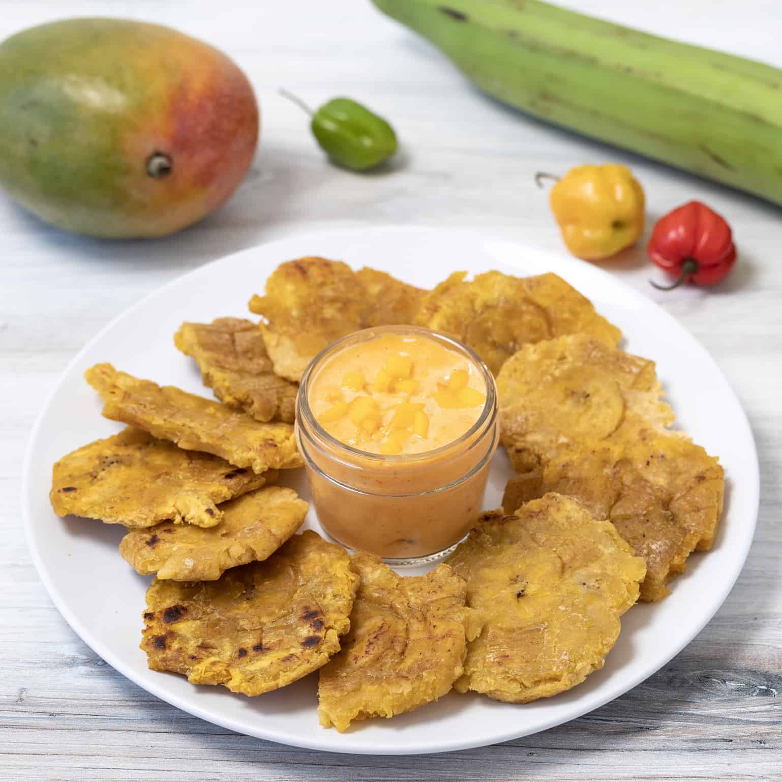 Tostones with Spicy Mango Queso