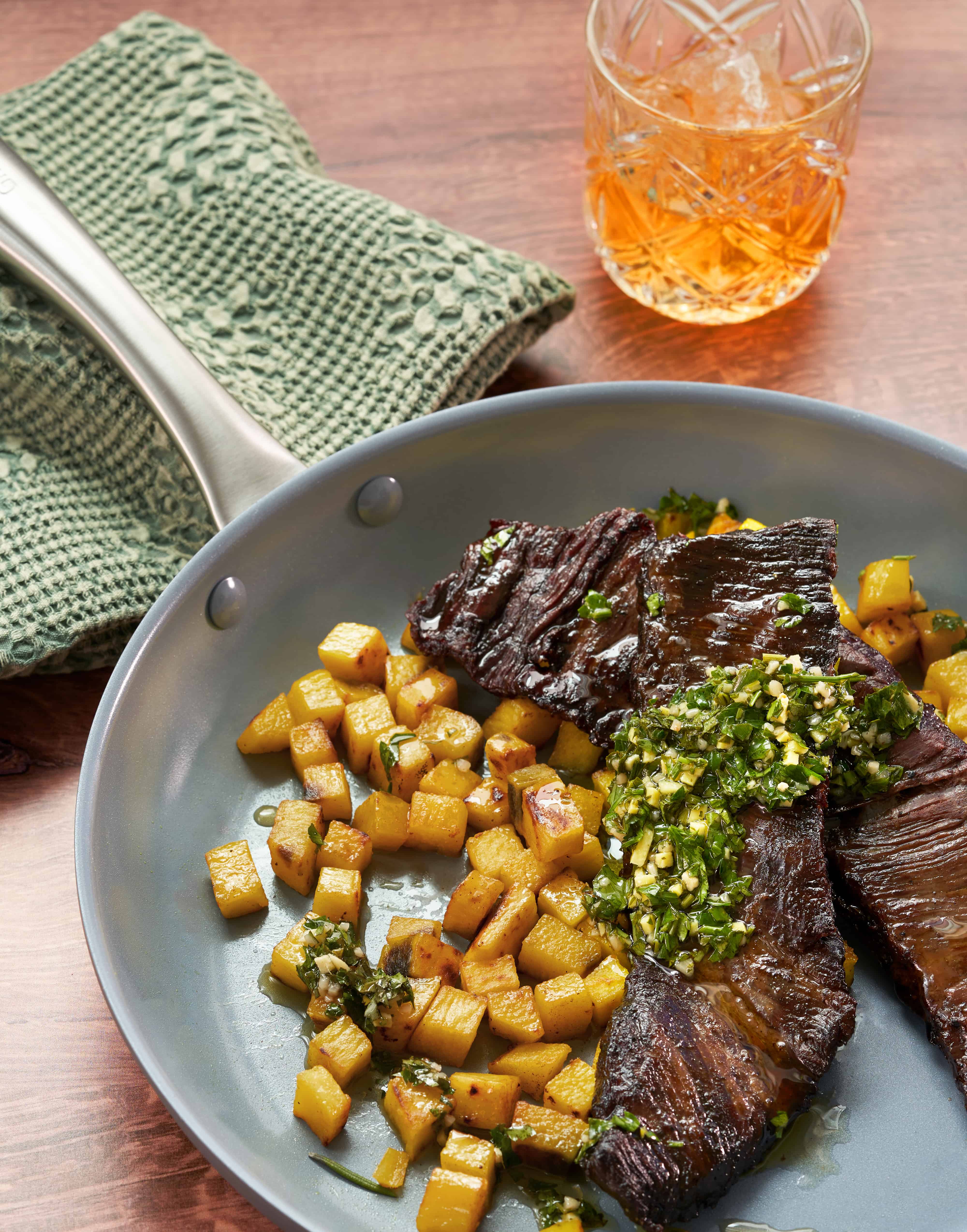 Chimichurri Steak with Pan Roasted Yellow Yams