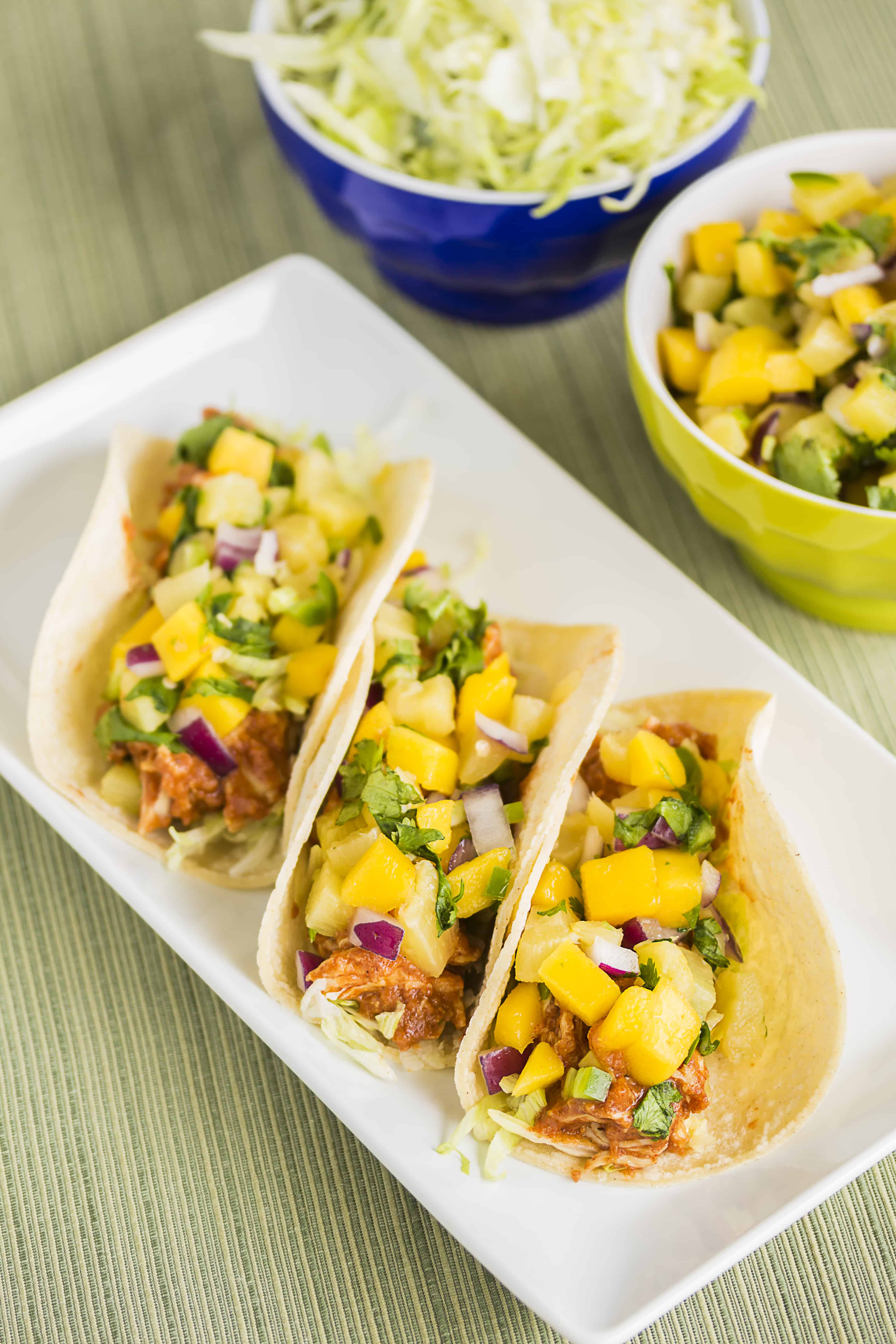 Tropical Chicken Tacos with Spicy Sauce