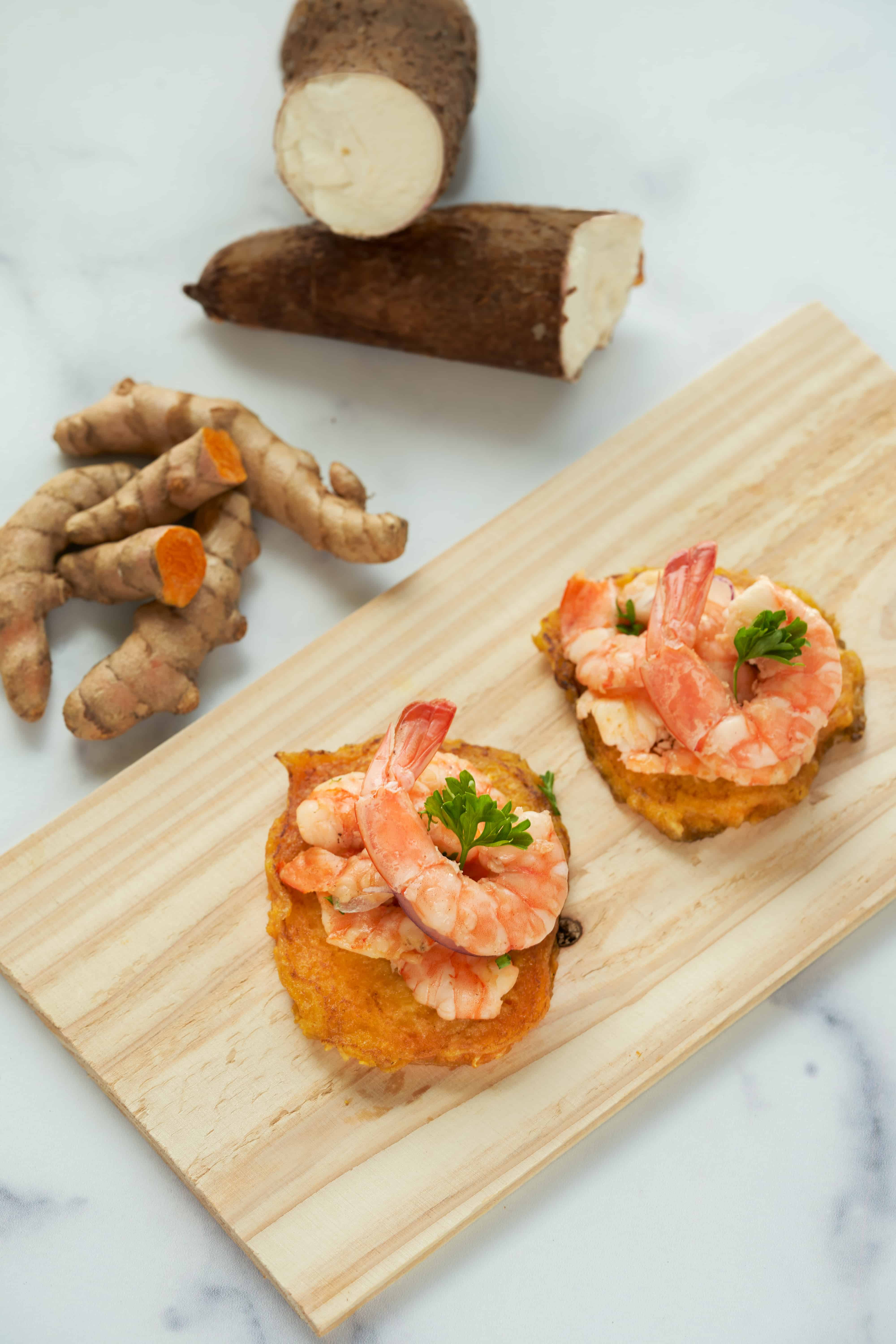 Yuca Arepitas with Shrimp