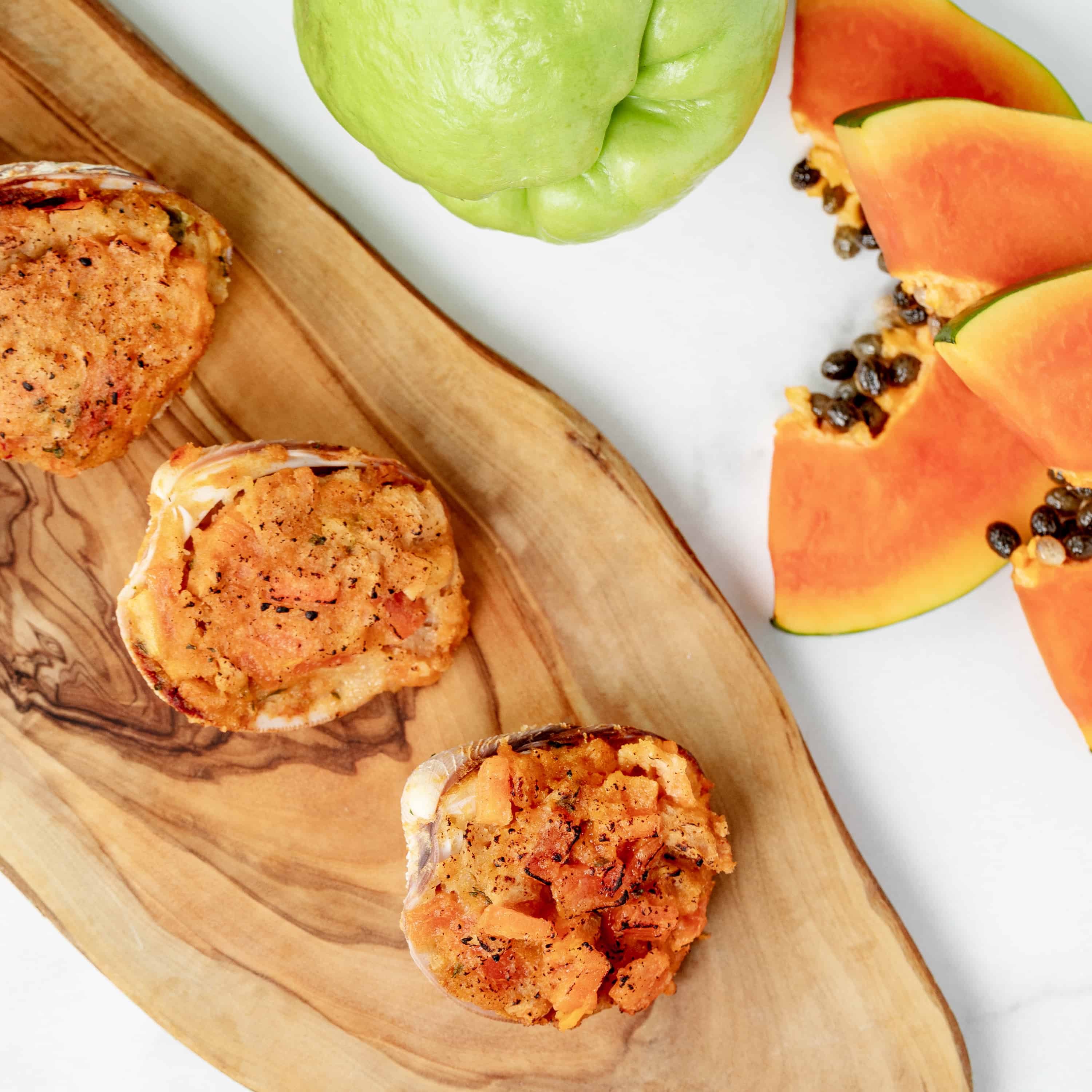 Baked Papaya and Chayote Stuffed Clam Shells